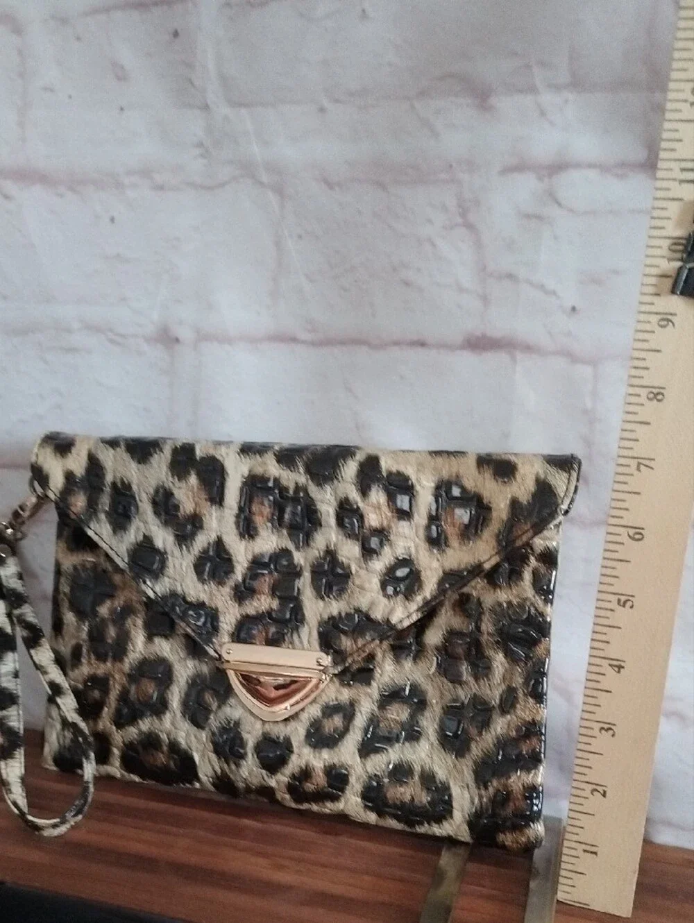 Leopard Print Envelope Clutch Wristlet - Brown